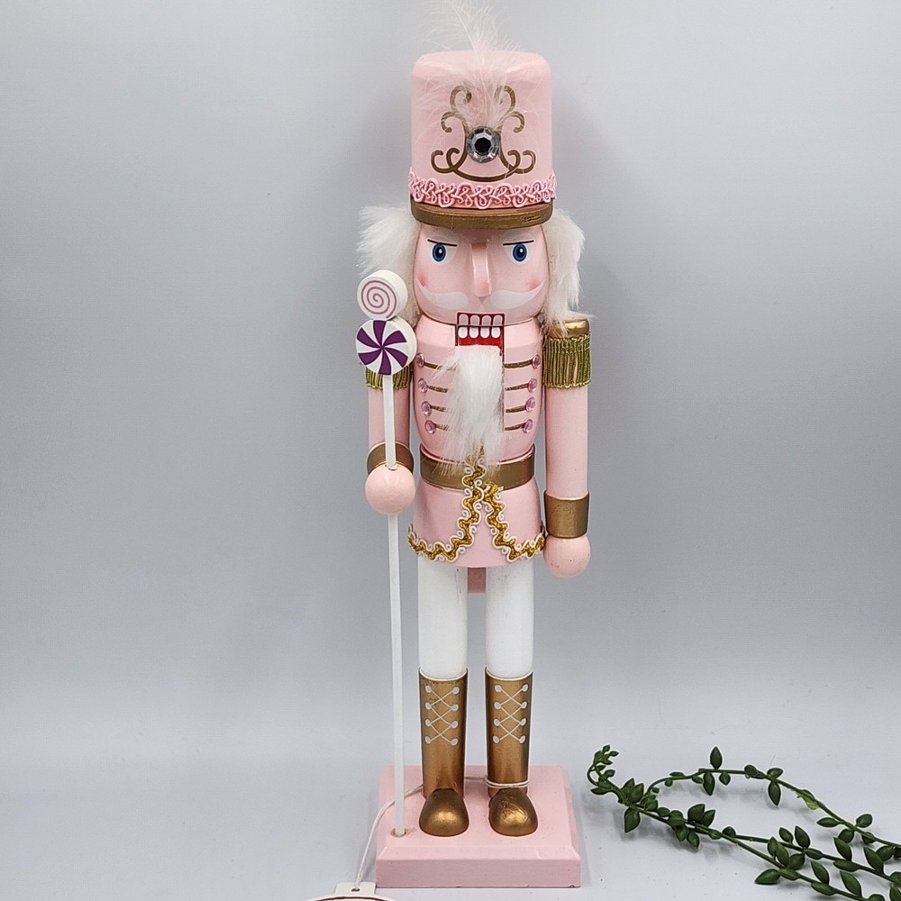 Sugarplum Dreams Pink Peppermint Guard Soldier Nutcracker Wood Candy Decor 14"